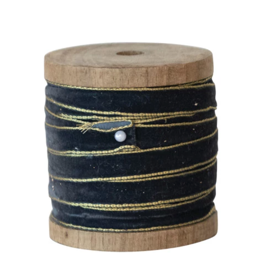 10 Yard Velvet Ribbon on Wood Spool, 3 Colors