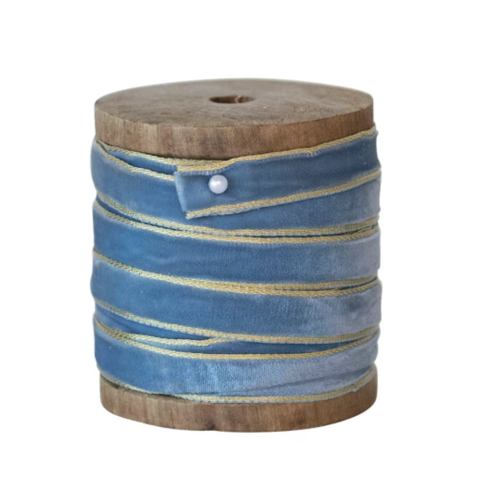 10 Yard Velvet Ribbon on Wood Spool, 3 Colors