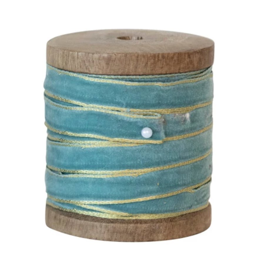 10 Yard Velvet Ribbon on Wood Spool, 3 Colors
