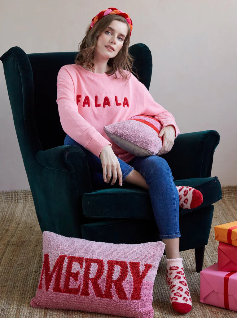 "FA LA LA" HOLIDAY SWEATSHIRT , BUBBLE GUM