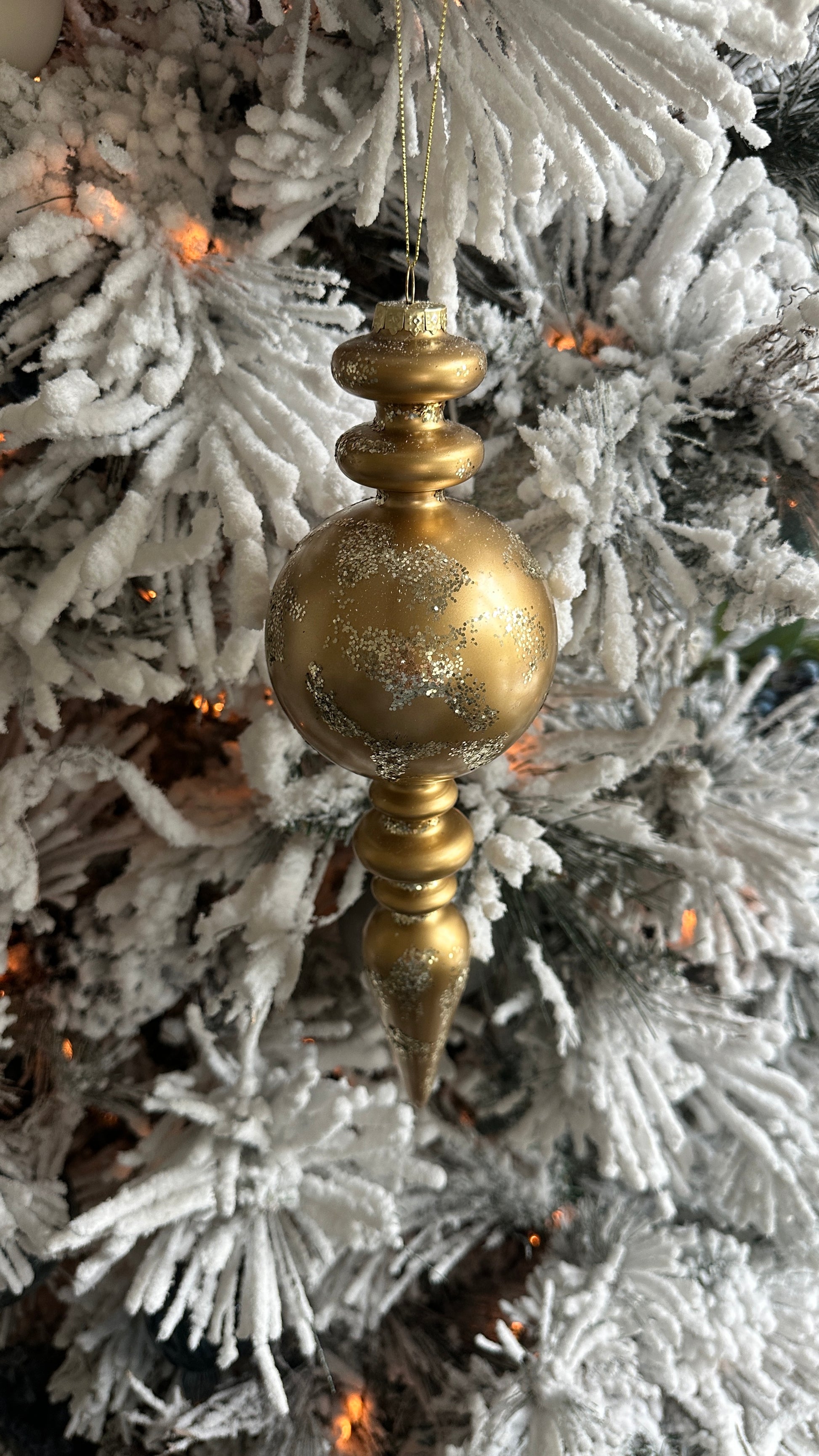 13" Gold Sparkle Finial Christmas Ornaments
