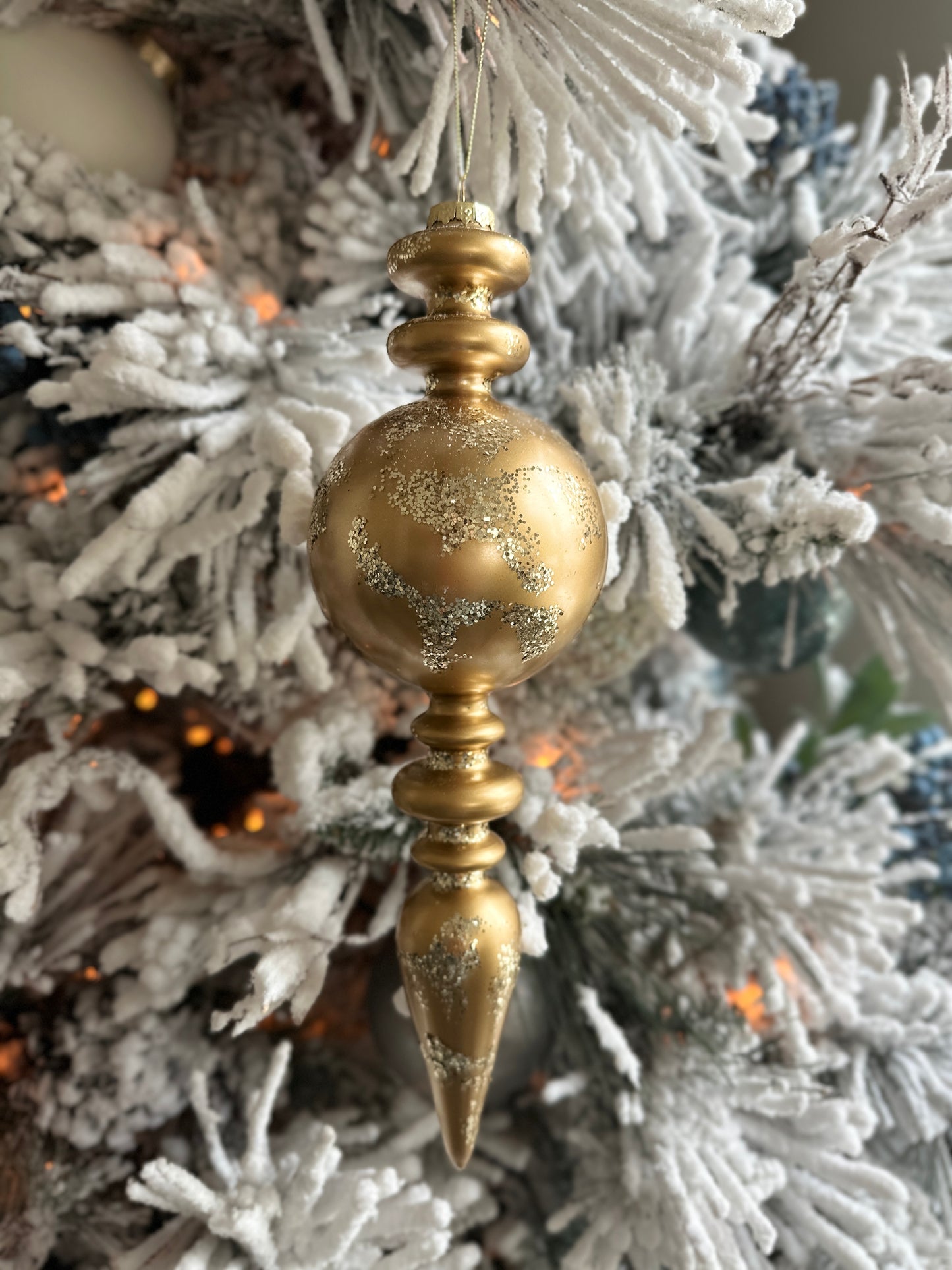 13" Gold Sparkle Finial Christmas Ornaments