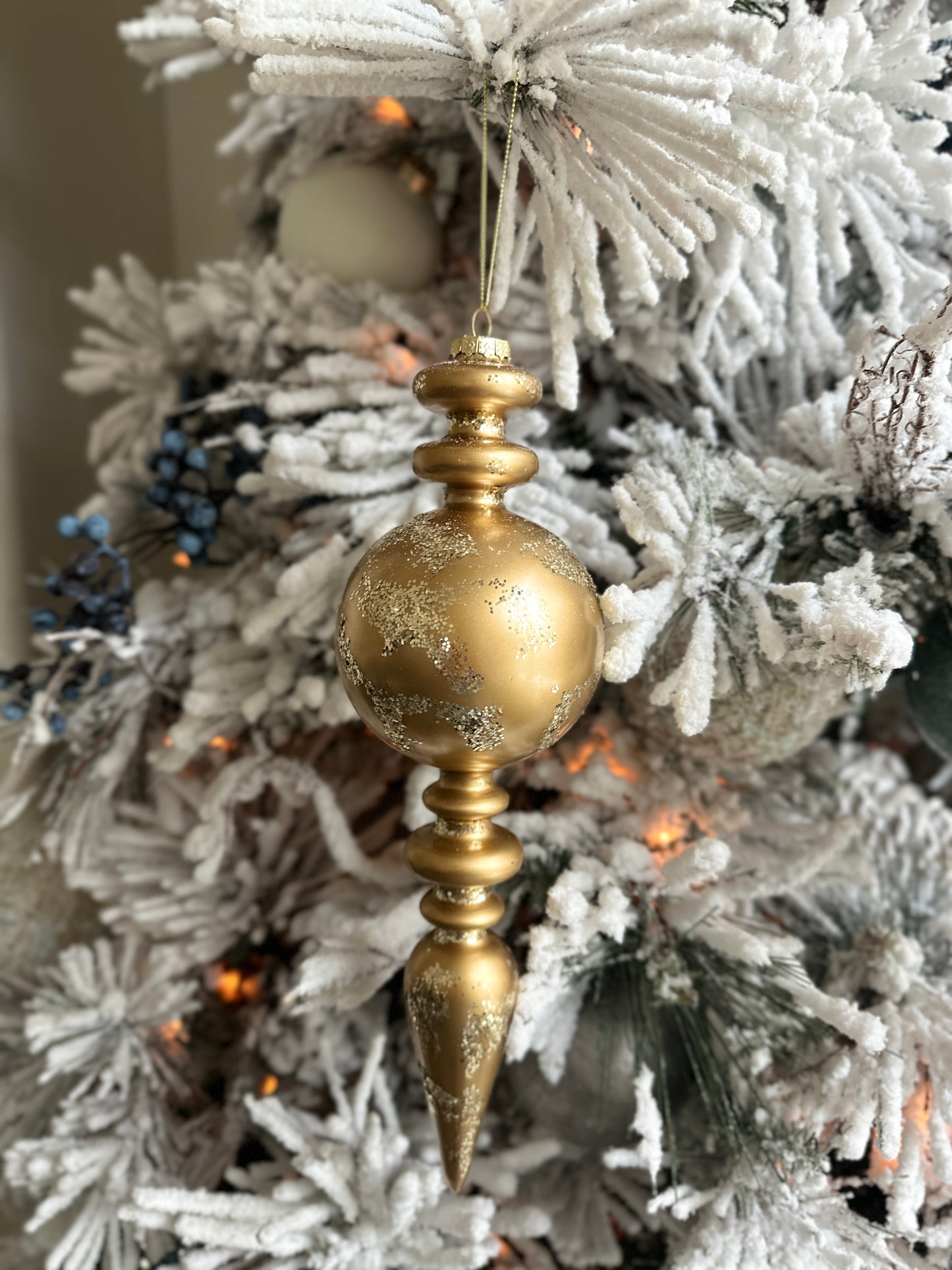 13" Gold Sparkle Finial Christmas Ornaments