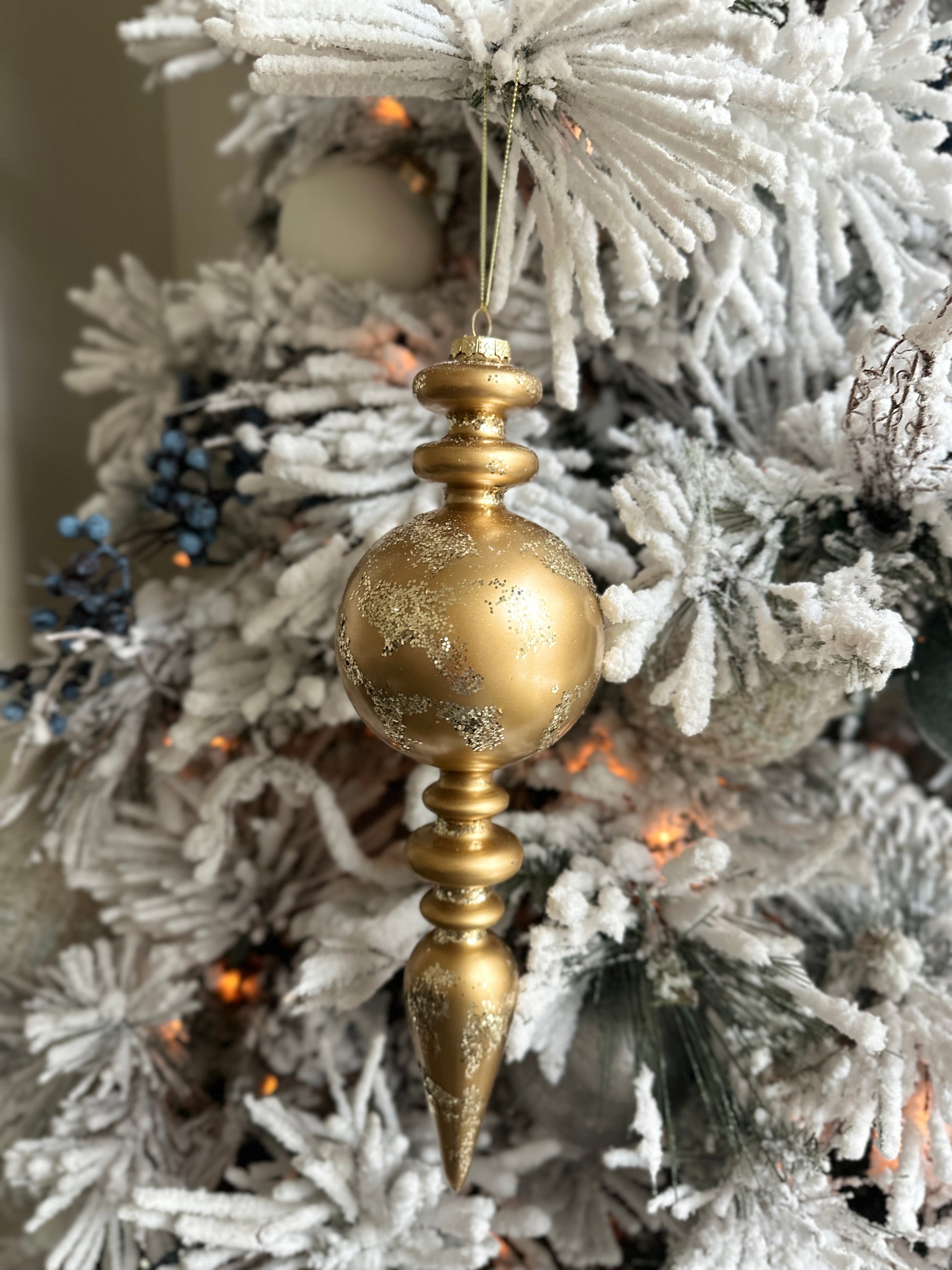 13" Gold Sparkle Finial Christmas Ornaments