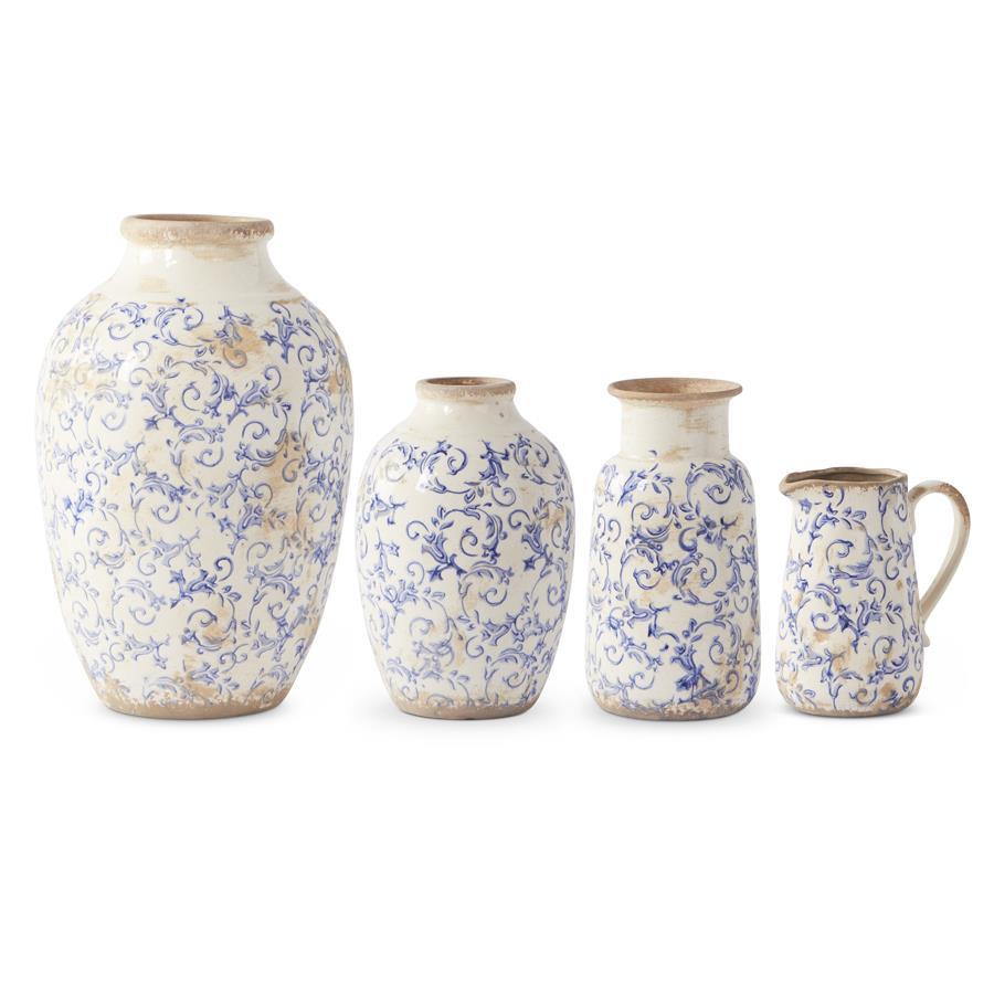 VINTAGE BLUE & WHITE CERAMIC VASES - 4 Sizes