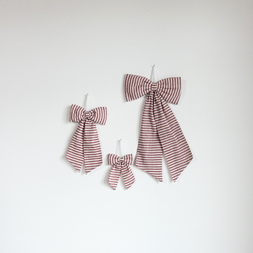 Bows Striped Cranberry Red Fabric