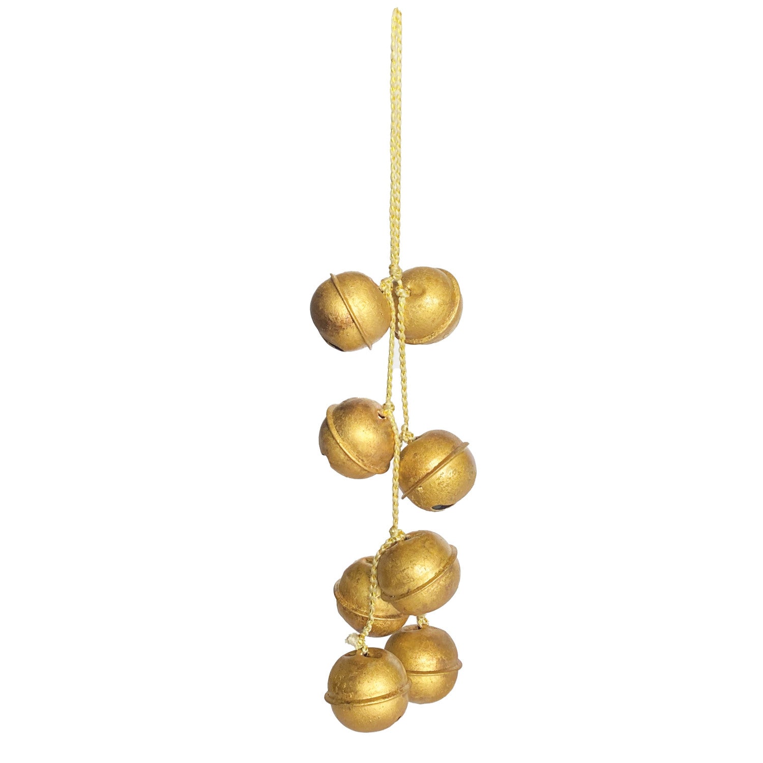 16"H Hanging Metal Jingle Bell Cluster w/ White & Gold Cord, Gold Finish