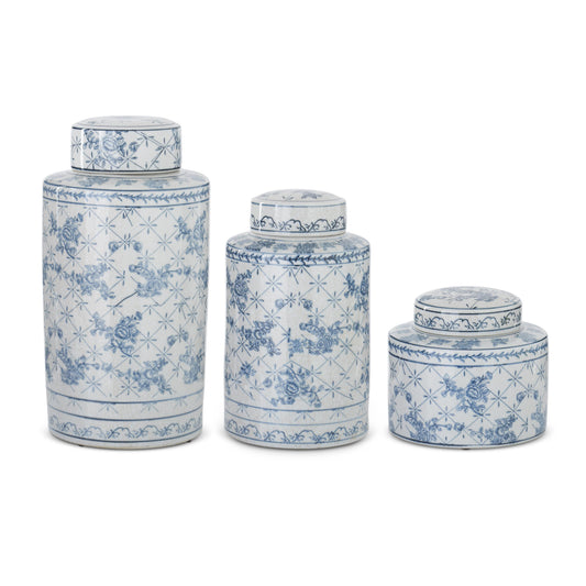 Blue and White Floral Ceramic Ginger Jars - Three Sizes