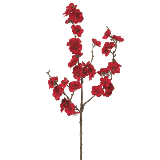 Artificial red flower branch on a white background