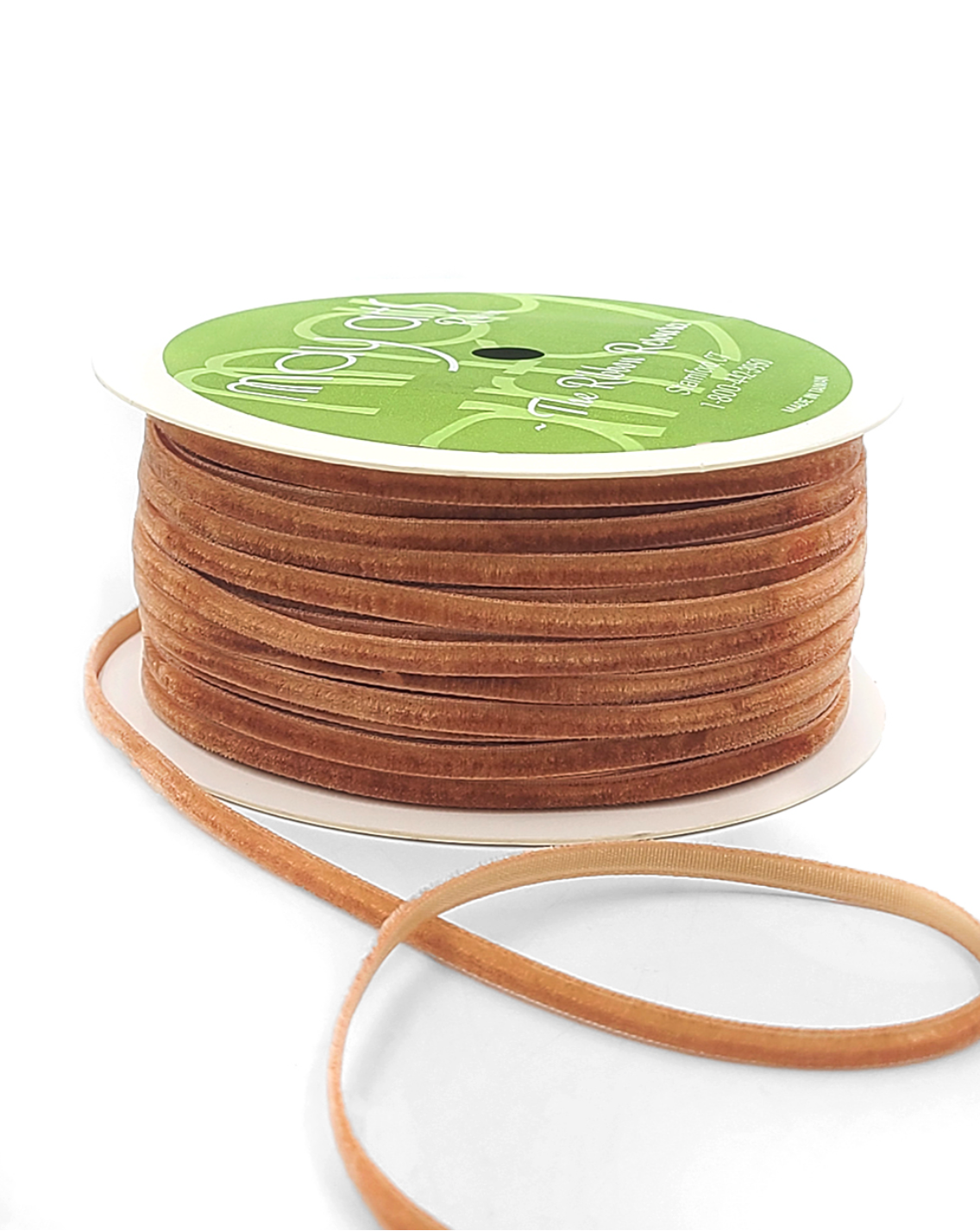 1/8 inch Velvet String Cord Ribbon with Woven Edge in Burnt Orange