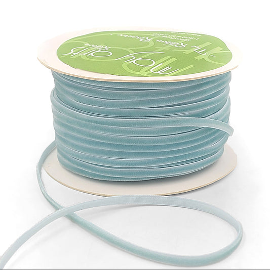 1/8 inch Velvet String Cord Ribbon with Woven Edge in Light Blue