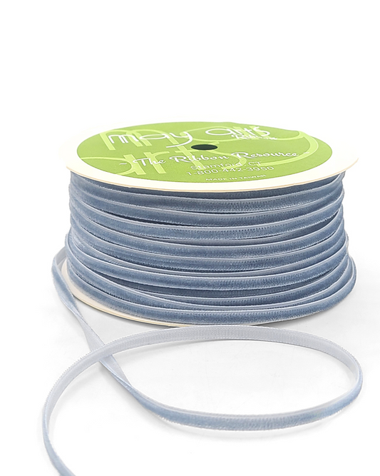1/8 inch Velvet String Cord Ribbon with Woven Edge in Slate Blue