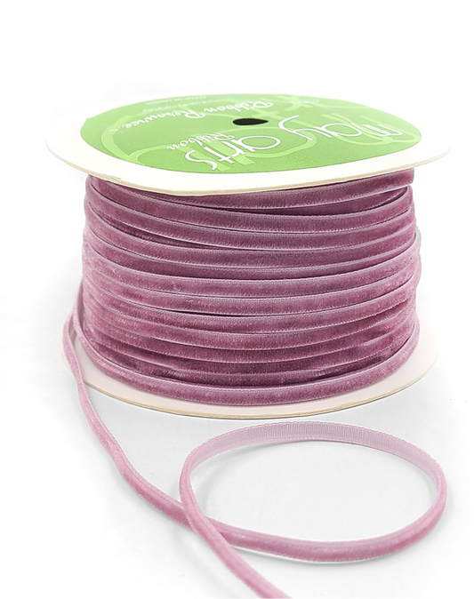 1/8 inch Velvet String Cord Ribbon with Woven Edge in Wood Rose