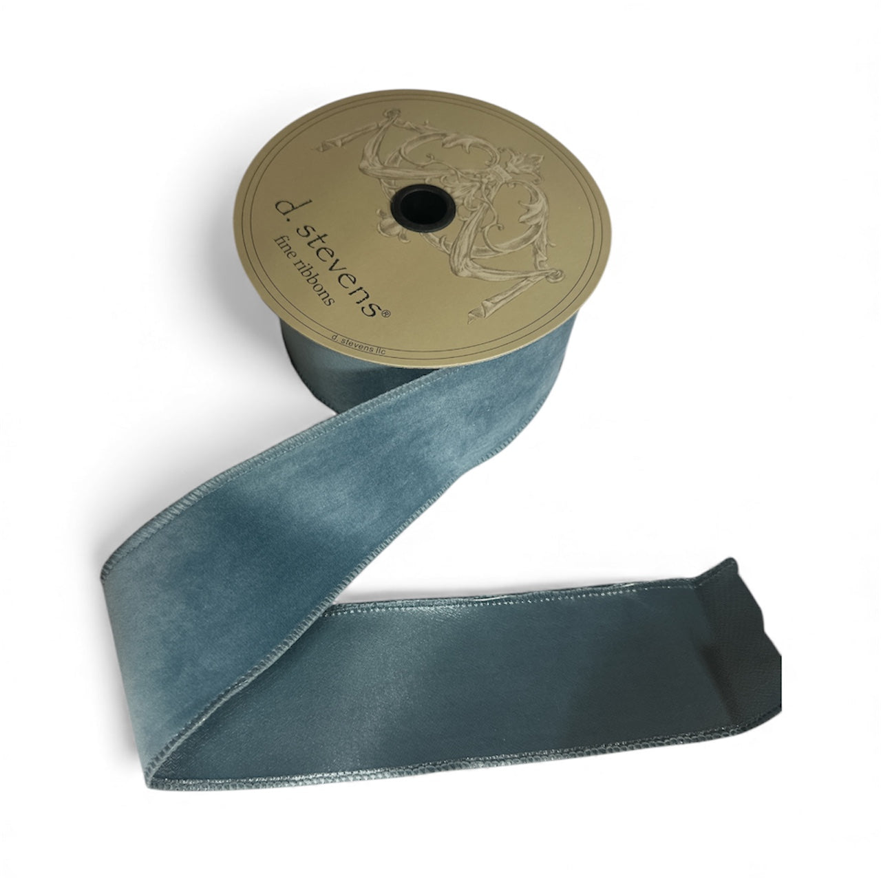 2.5" Dusty Blue Velvet Taffeta Wire-Lined Ribbon