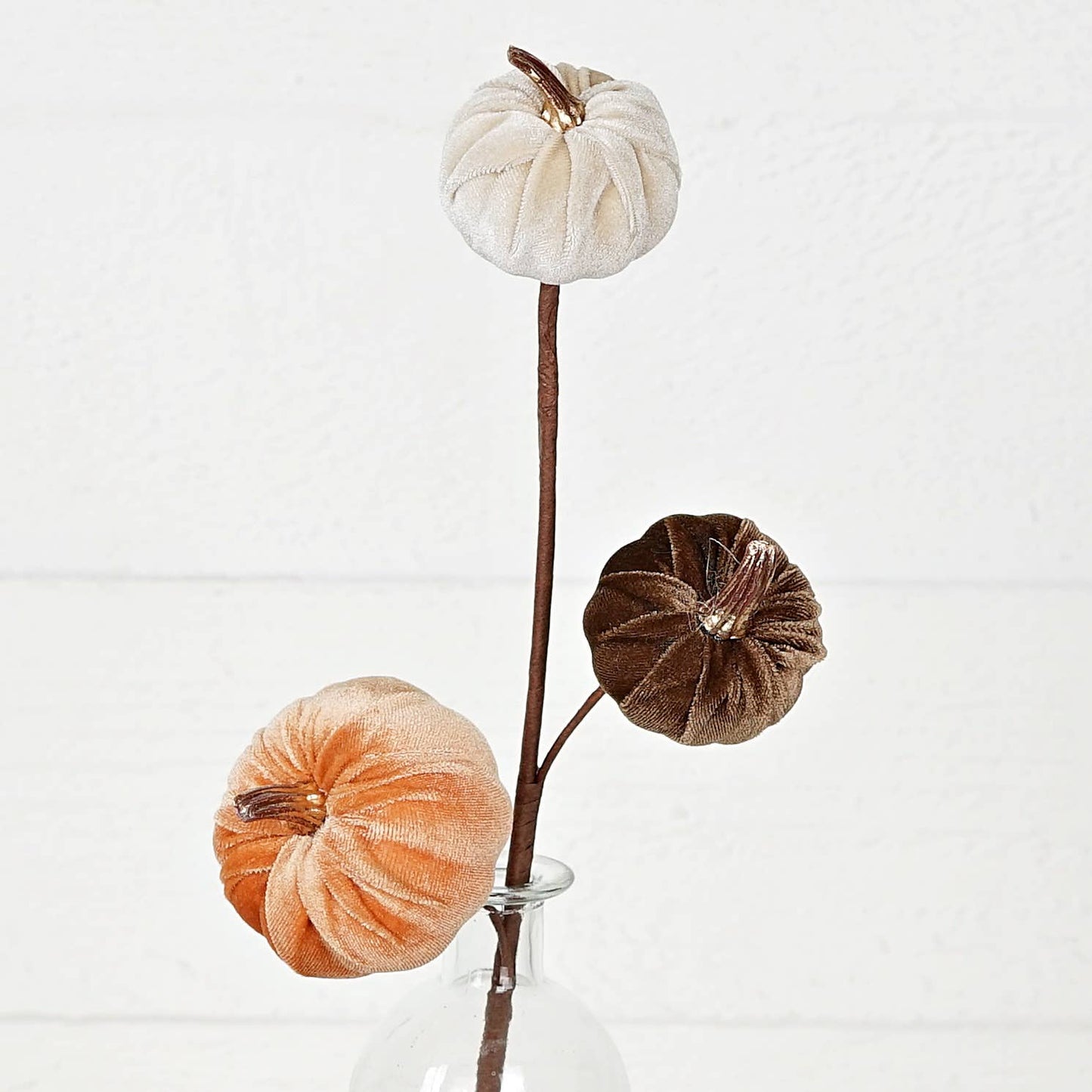 Mini Pumpkins - 15 inch Pick with mixed Velvet gold stem