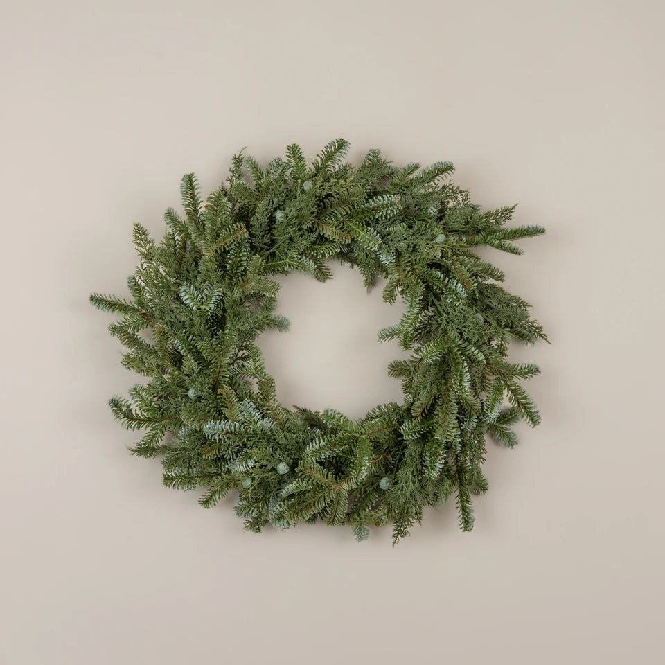 24" Cedar & Hemlock Wreath – Natural Evergreen Christmas Décor