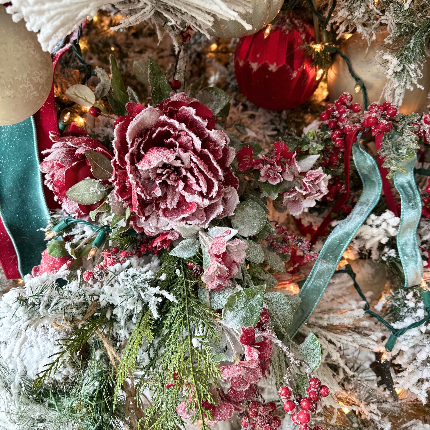 27.5 " Snowed Peony Spray Red