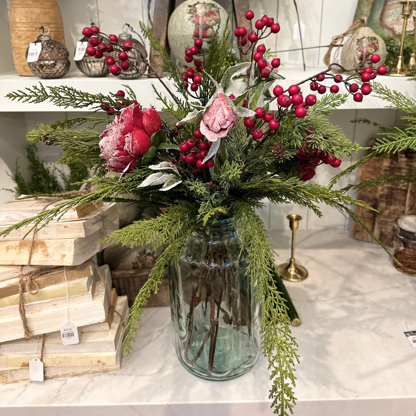 27.5 " Snowed Peony Spray Red