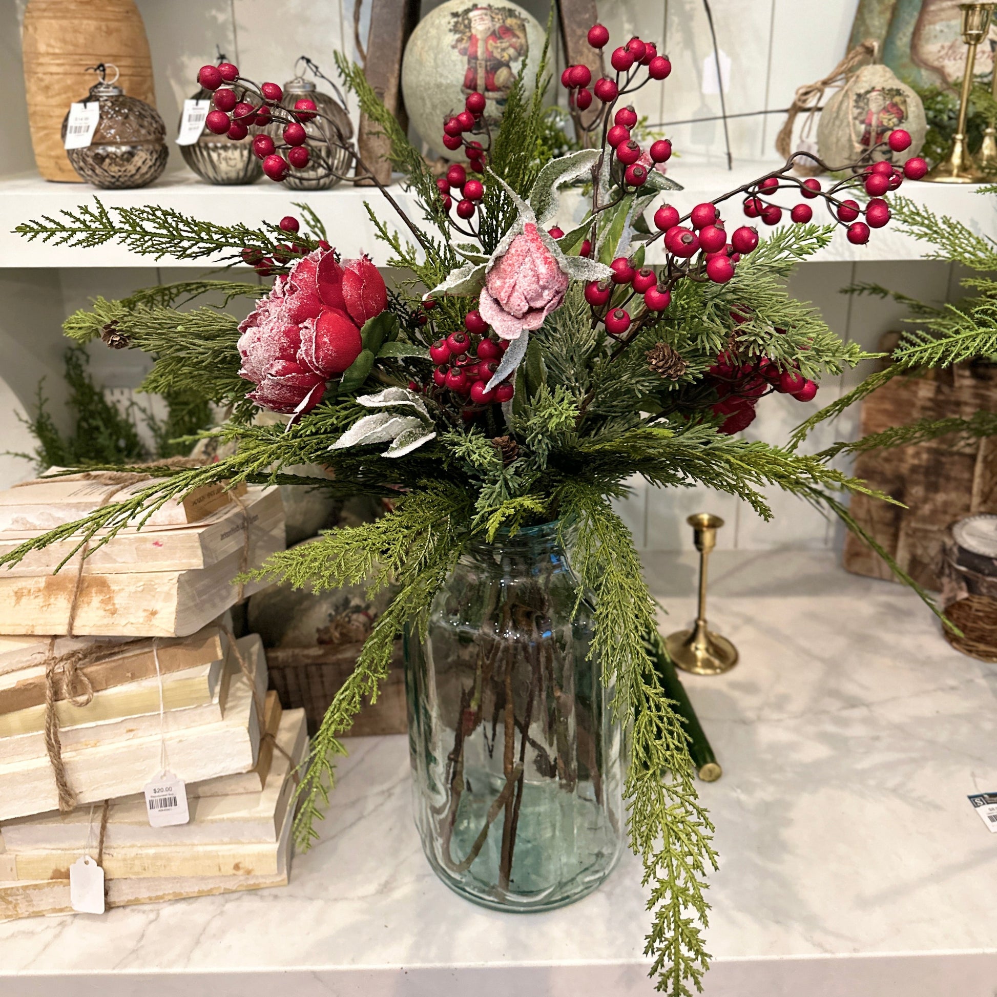 27.5 " Snowed Peony Spray Red