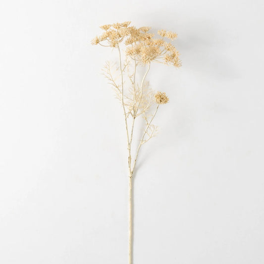 A single cream-colored artificial Queen Anne's lace spray against a white background.
