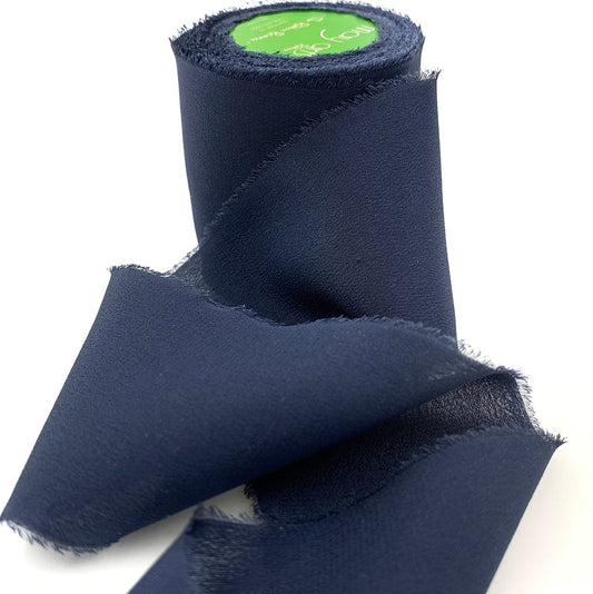 2 Inch 100% Silk Crepe with Frayed Edge in Navy