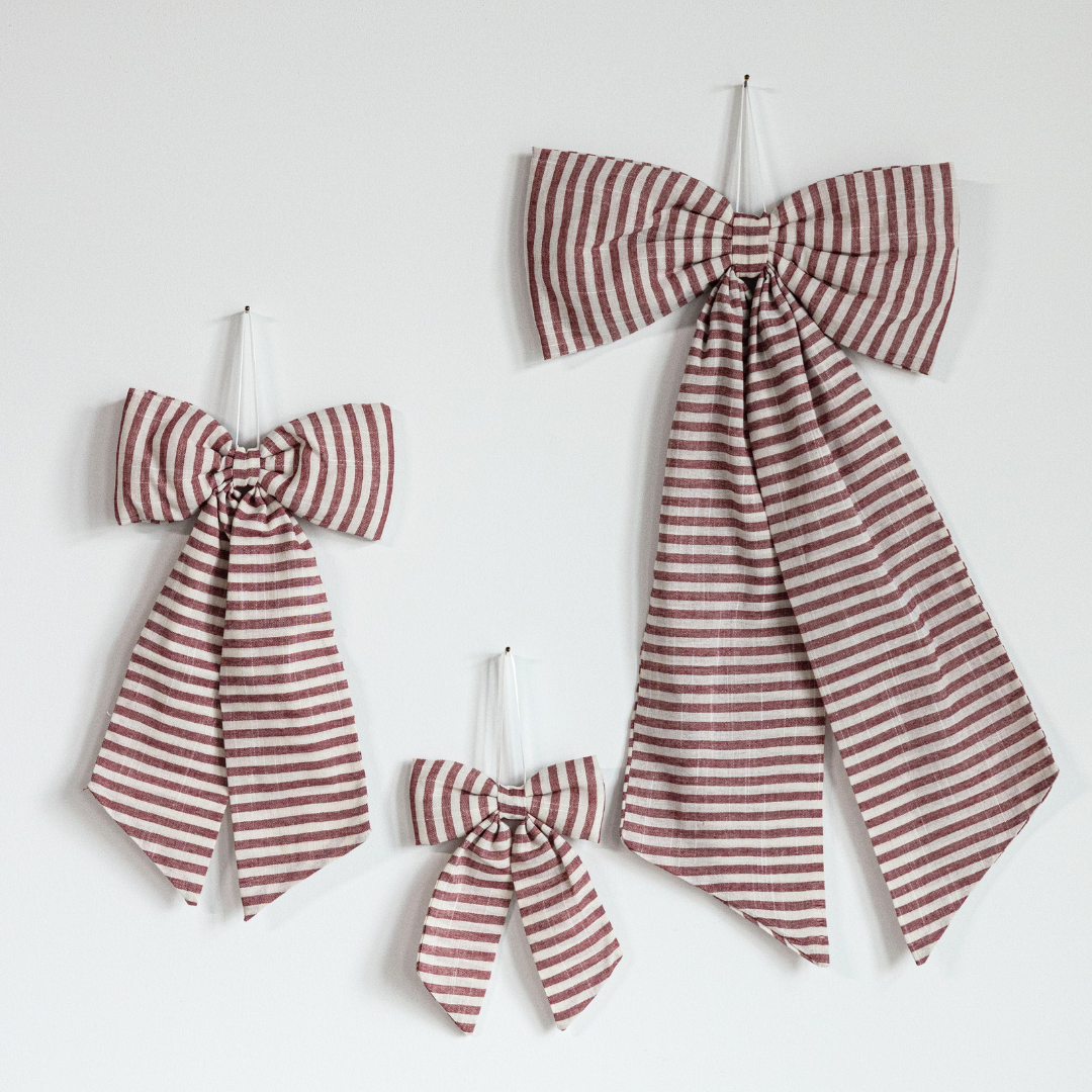 Bows Striped Cranberry Red Fabric
