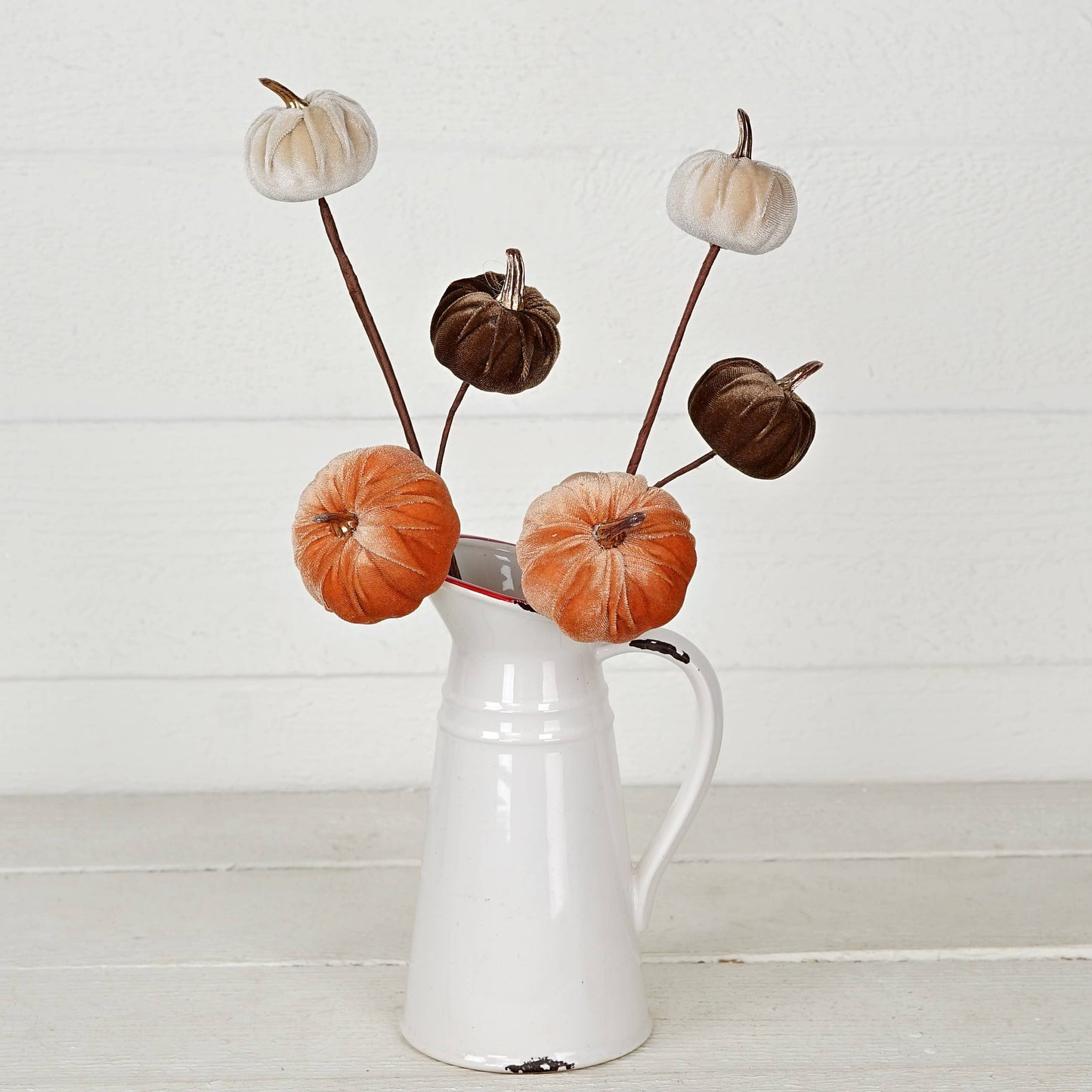 Mini Pumpkins - 15 inch Pick with mixed Velvet gold stem