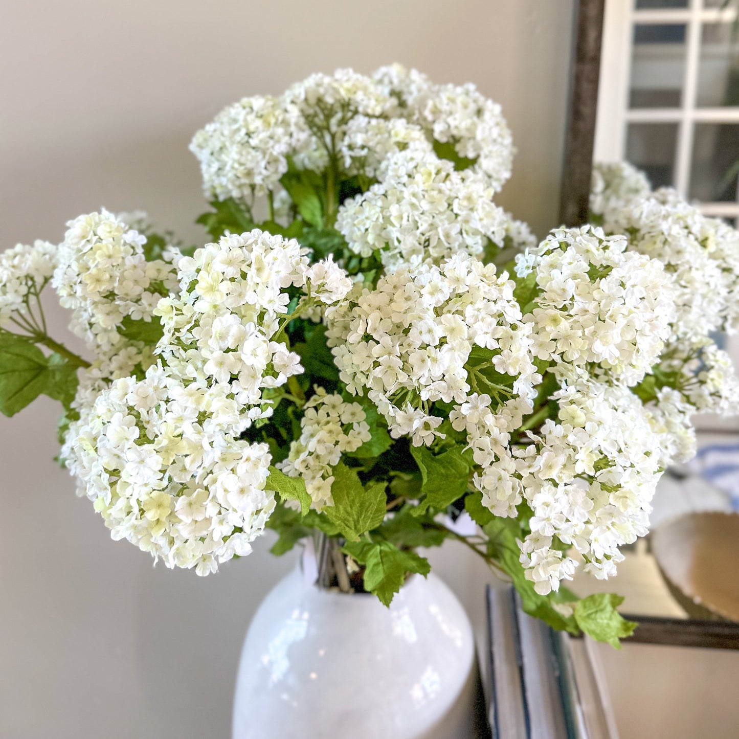 32" White Snowball 2 Bloom Hydrangea Stem Spray