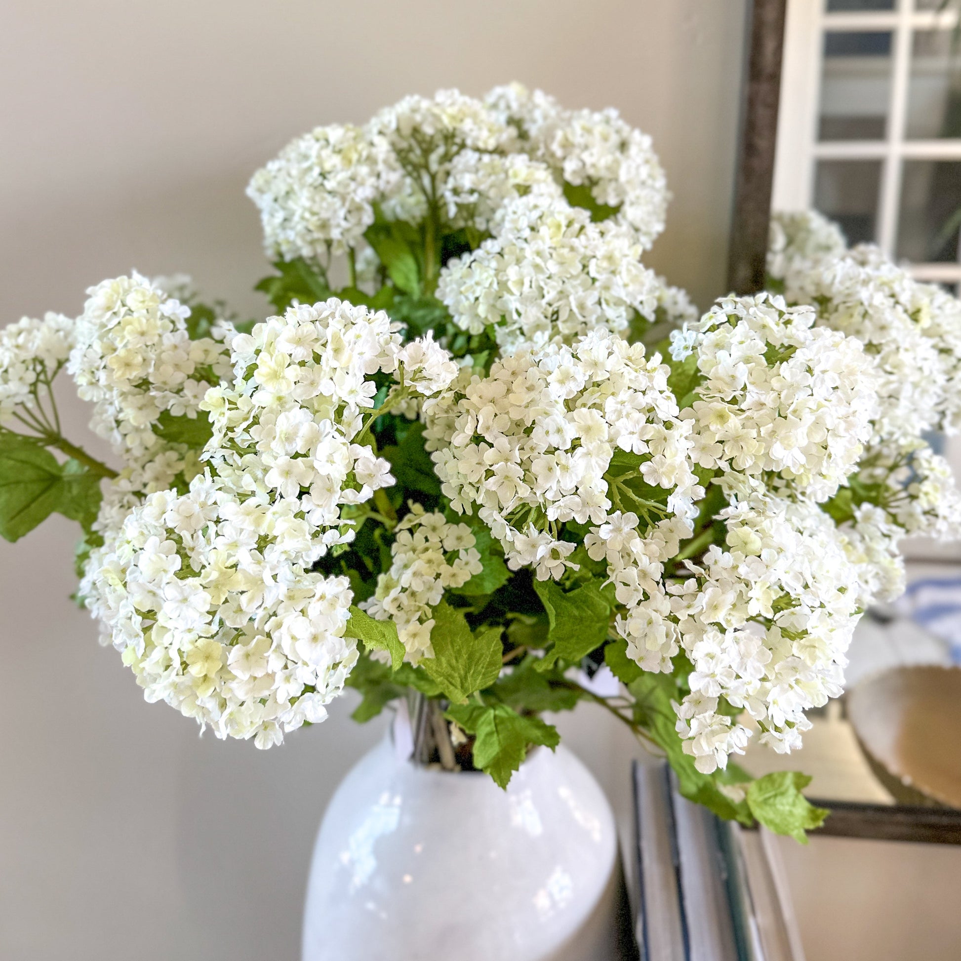 32" White Snowball 2 Bloom Hydrangea Stem Spray