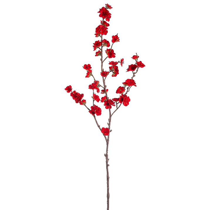 Red artificial flower branch on a white background