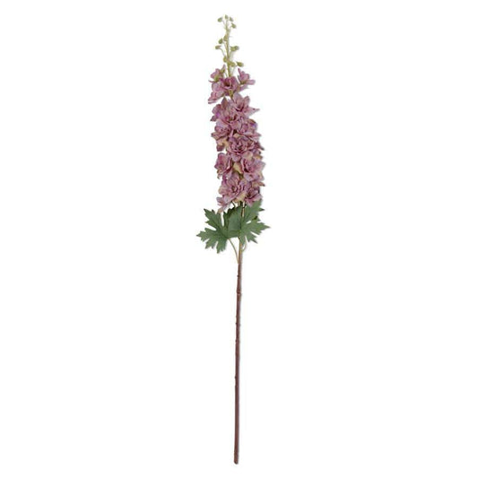 Artificial delphinium stem with purple flowers and green leaves