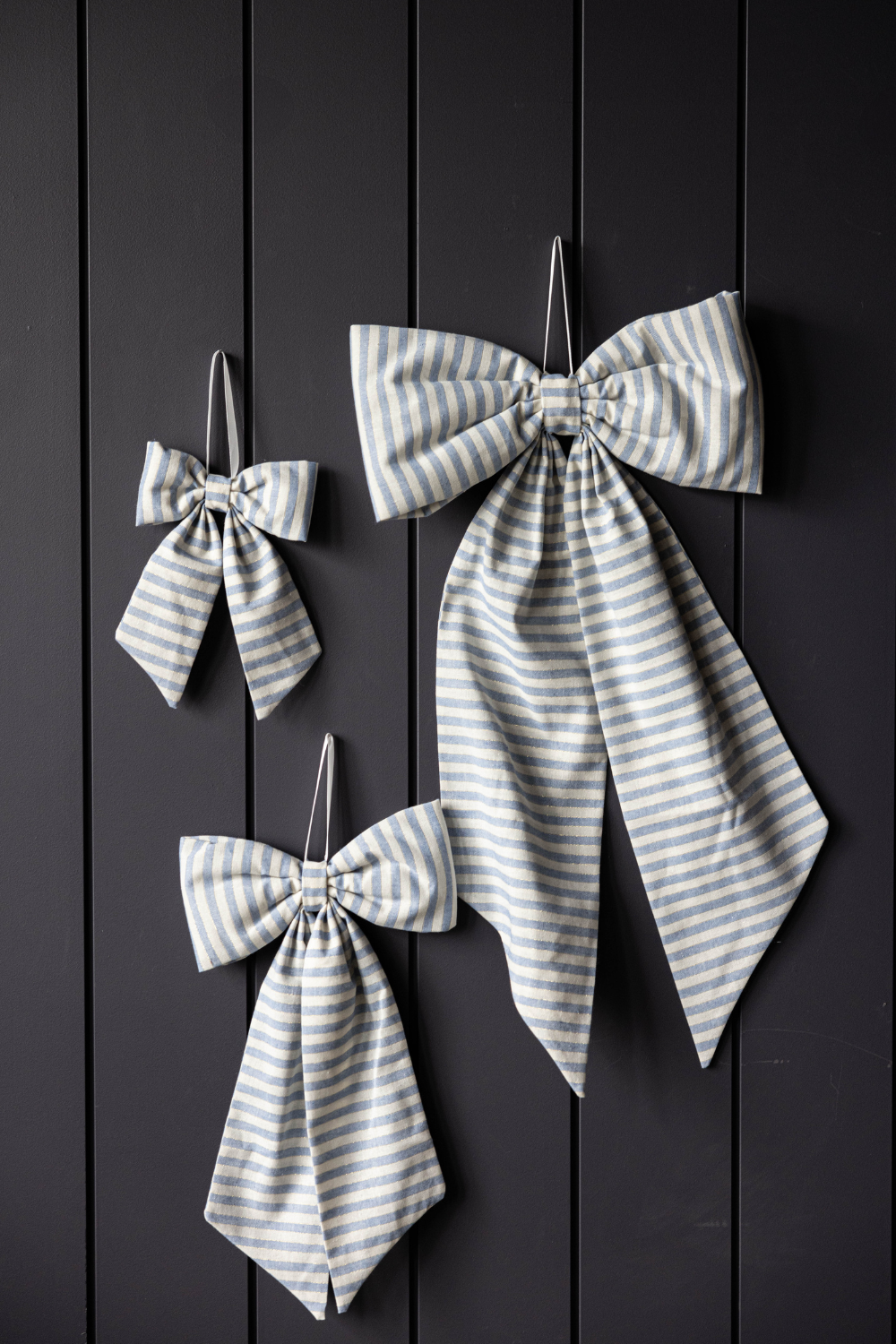 Striped Baby Blue with thin Gold Stripe Fabric Bows