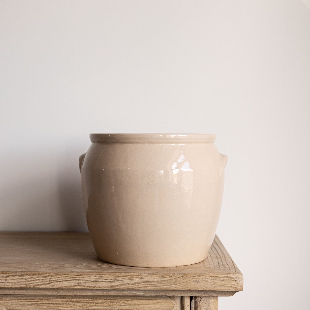 French Replica Cream Glazed Confit Crock Pot Large