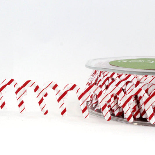 3/4 Inch Original Satin Cut Out Banner Ribbon with Cut Sealed Edge in Candy Canes