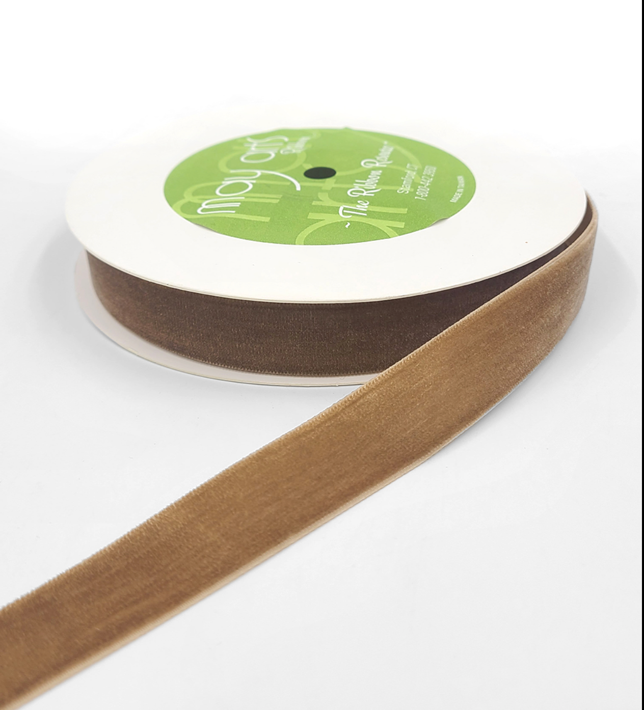 3/4" velvet ribbon woven edge light brown