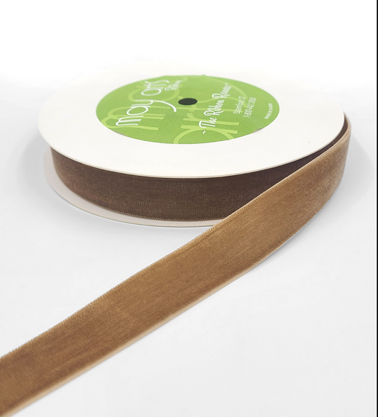 3/4" velvet ribbon woven edge light brown