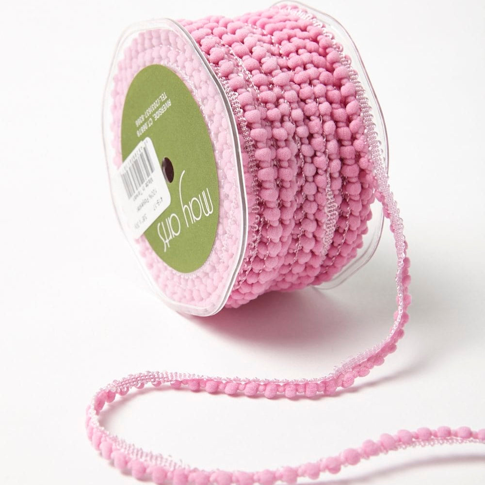 3/8 Inch Mini Pom Pom Ribbon in Pink