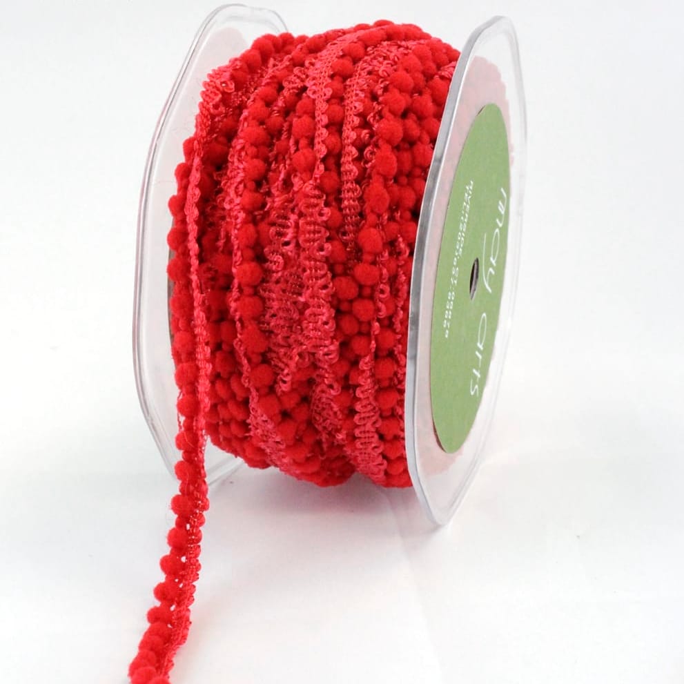 3/8 Inch Mini Pom Pom Ribbon in Red