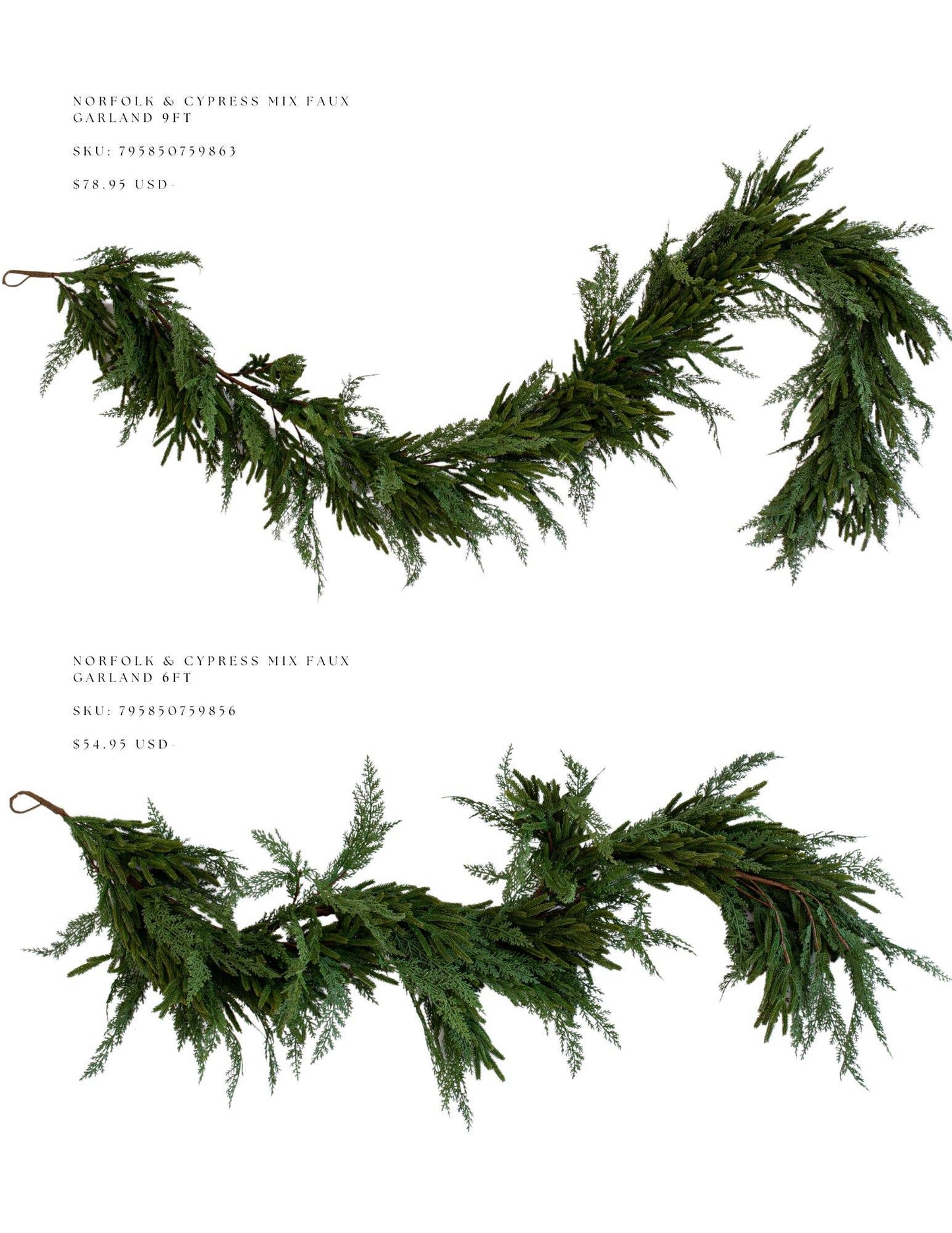 9' Norfolk & Cypress Mix Real Touch Faux Christmas Garland