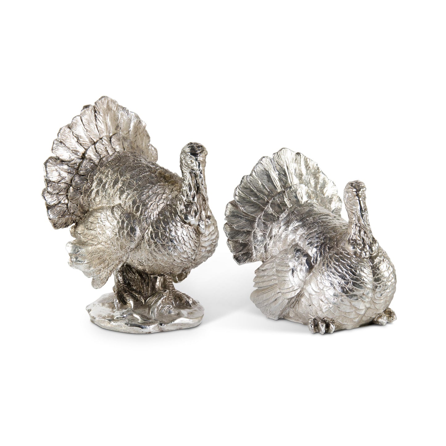 Set of 2 Silver Resin Standing Turkeys