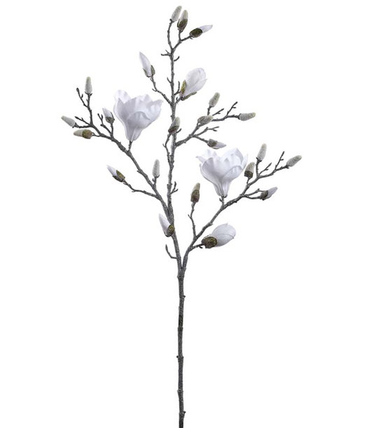 40″ Glittered Magnolia Spray White
