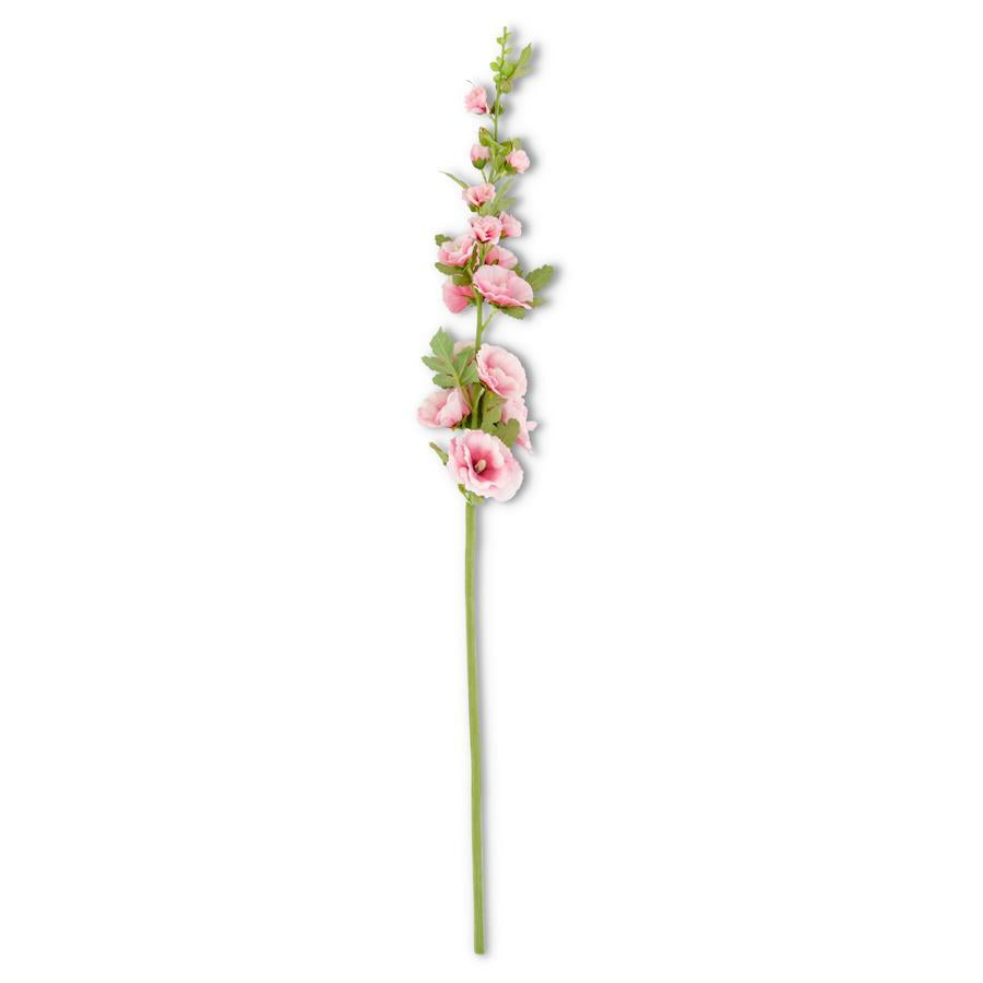 43" Artificial Hollyhock Stem in Pink and green stem