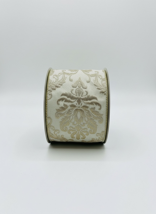 4" Gold and Ivory Jacquard Ribbon