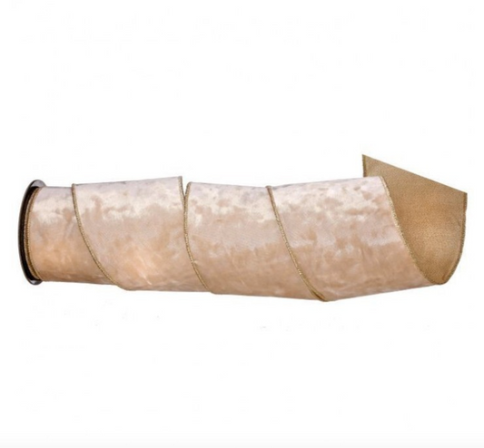 ivory velvet wired ribbon with gold trim