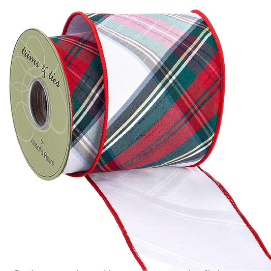 4"Wx10yd Plaid Dupion Ribbon  Red Green