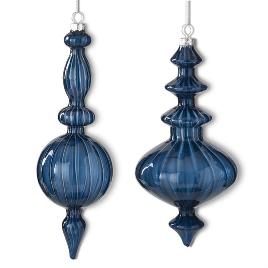 Assorted Dark Blue Finial Glass Ornaments (2 Styles)