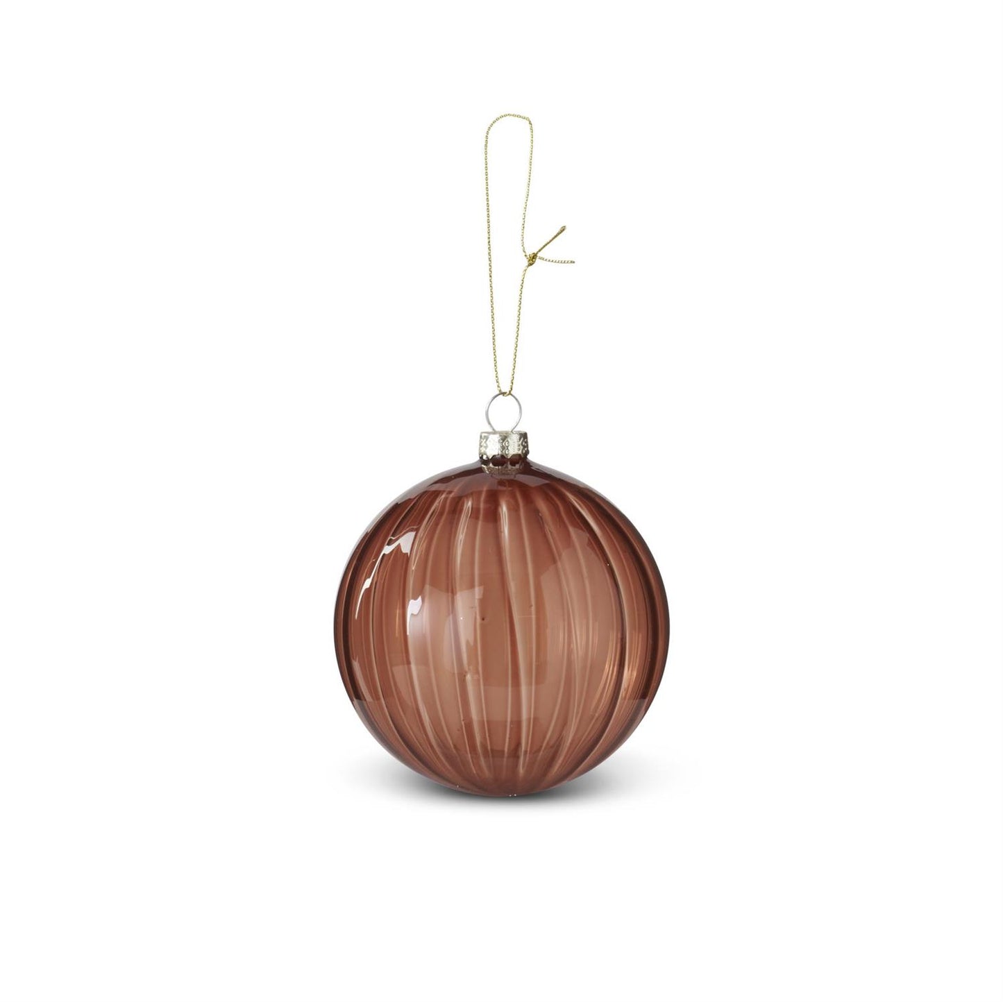 4 Inch Ribbed Light Brown Round Glass Ornament