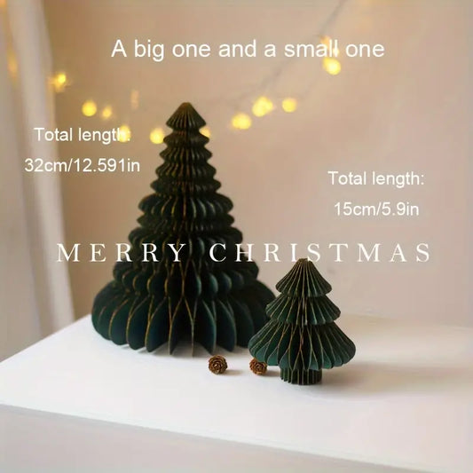 2PCS/Set, Mini Desktop Honeycomb Paper Christmas Tree Ornament in Green