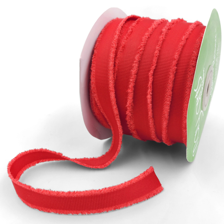 5/8″ Fuzzy Grosgrain Ribbon in Red