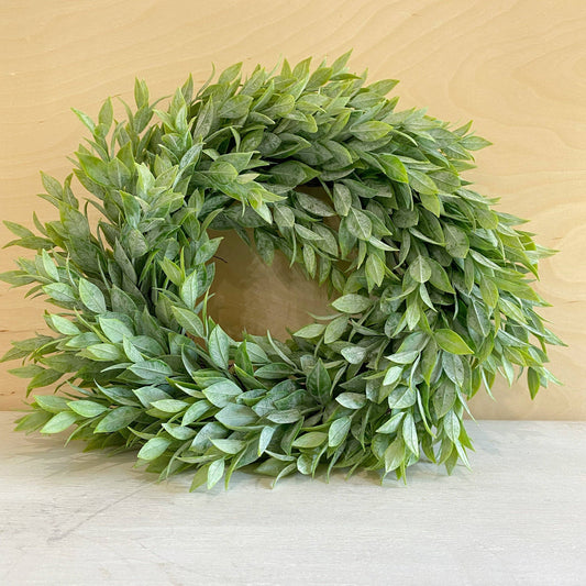 11" Mini Wreath featuring large ruscus | Artificial